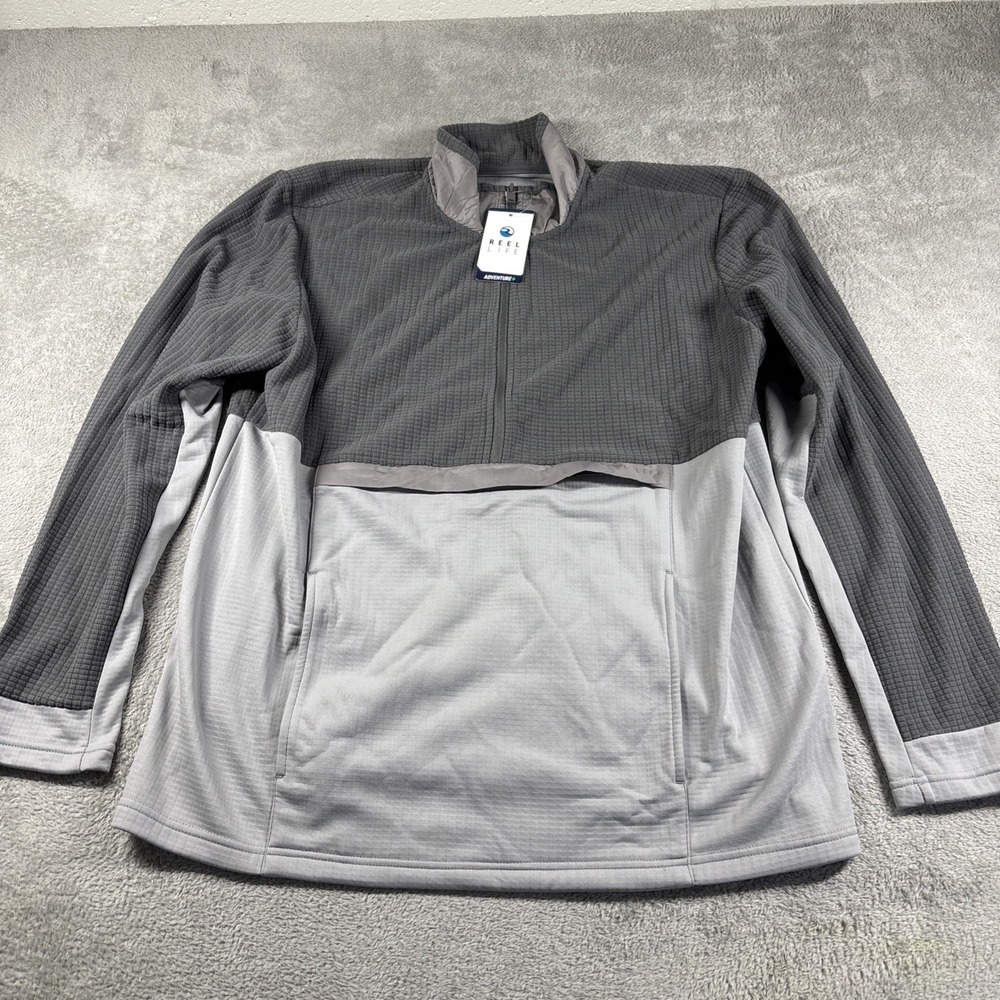 Reel Life Men's Grid Fleece 1/2 Zip Anorak Jacket Castlerock Gray Size XL NWT